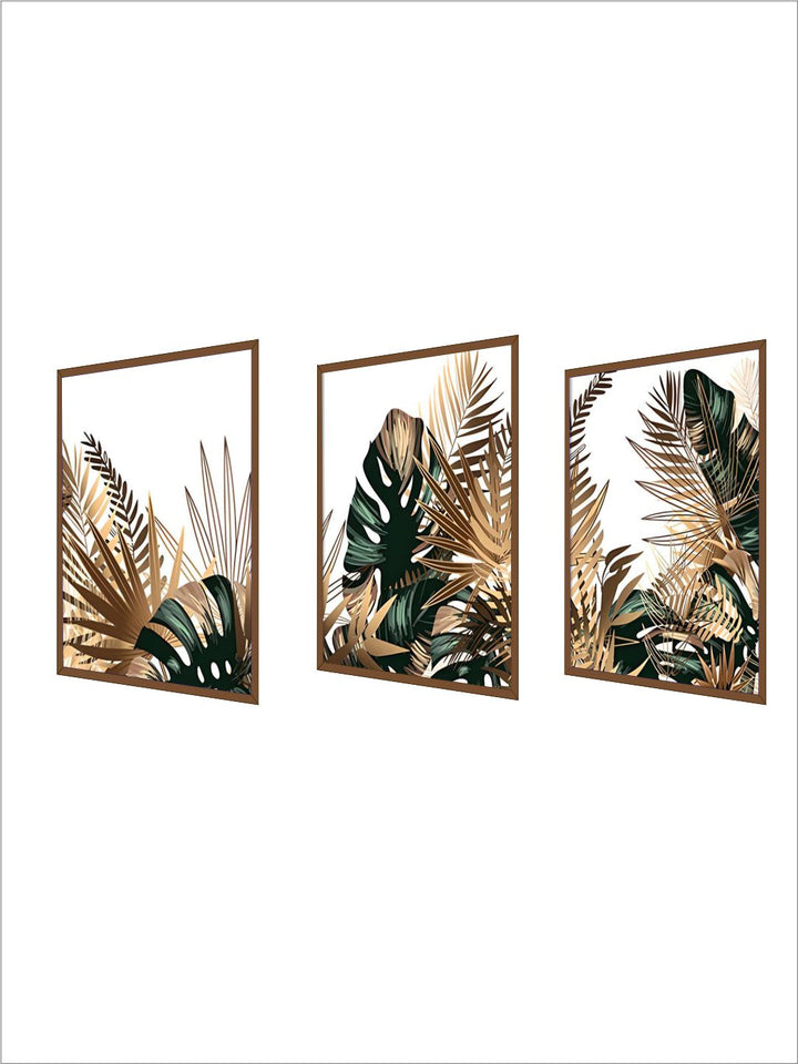 Tropical Green Golden Leaves Wall Art Fine Art Canvas Prints Minimalist Botanical Pictures For Living Room Dining Room Nordic Home Interior Decoration