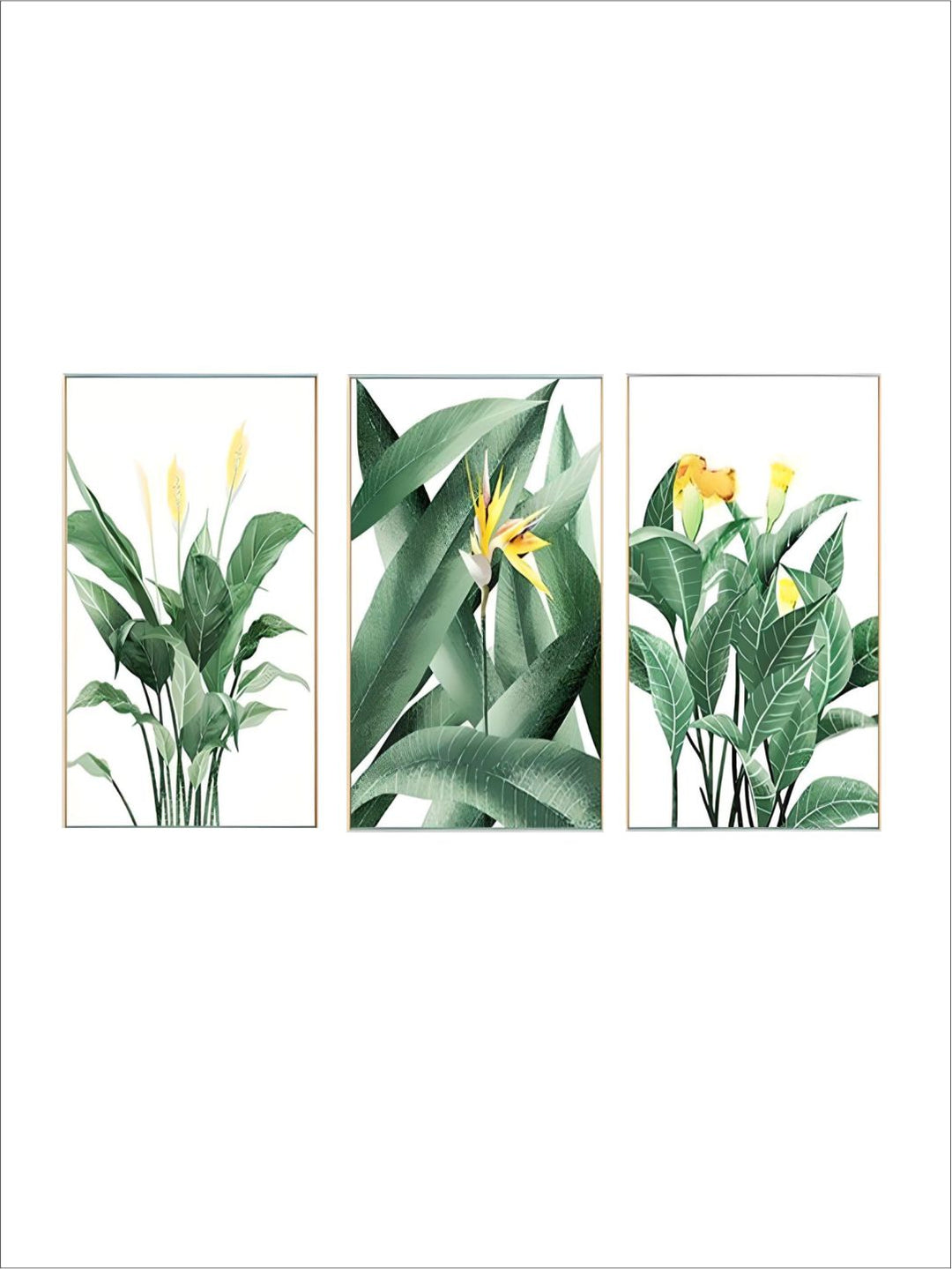 Tropical Botany Paintings Green Leaves Yellows Flowers Nordic Style Fine Art Canvas Prints Green Leaves Wall Art For Modern Home Interior Decor
