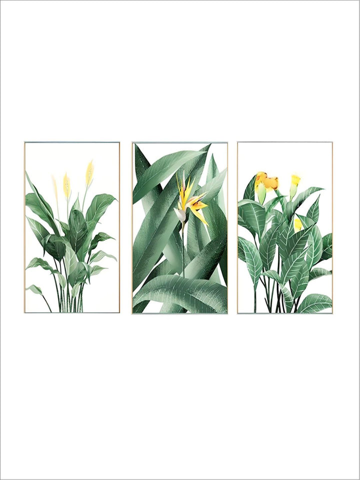 Tropical Botany Paintings Green Leaves Yellows Flowers Nordic Style Fine Art Canvas Prints Green Leaves Wall Art For Modern Home Interior Decor
