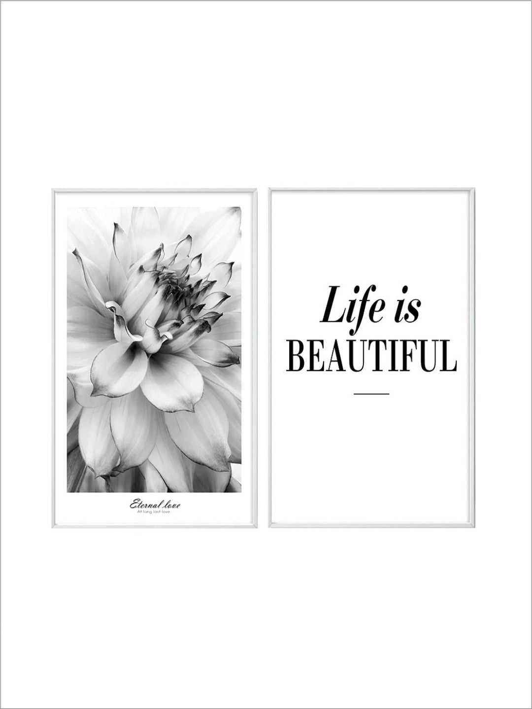 Life Is Beautiful Modern Black & White Floral Wall Art Fine Art Canvas Prints Minimalist Quotation Nordic Style Pictures For Modern Home Decor
