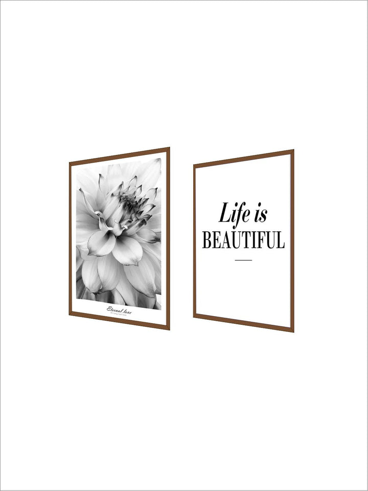 Life Is Beautiful Modern Black & White Floral Wall Art Fine Art Canvas Prints Minimalist Quotation Nordic Style Pictures For Modern Home Decor