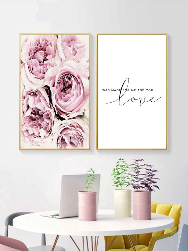 Beautiful Pink Rose Poster Love Was Made For Me And You Love Quotation Fine Art Canvas Prints Nordic Style Interior Decor Paintings For Bedrooms