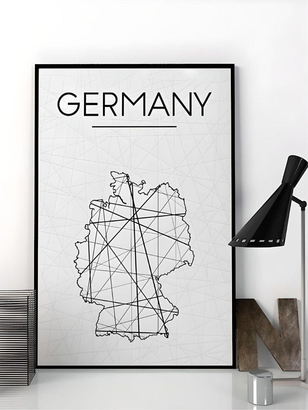 Germany Map Wall Art Abstract Geometric Design Black White Minimalist Fine Art Canvas Prints Pictures For Living Room Home Office Nordic Art Decor