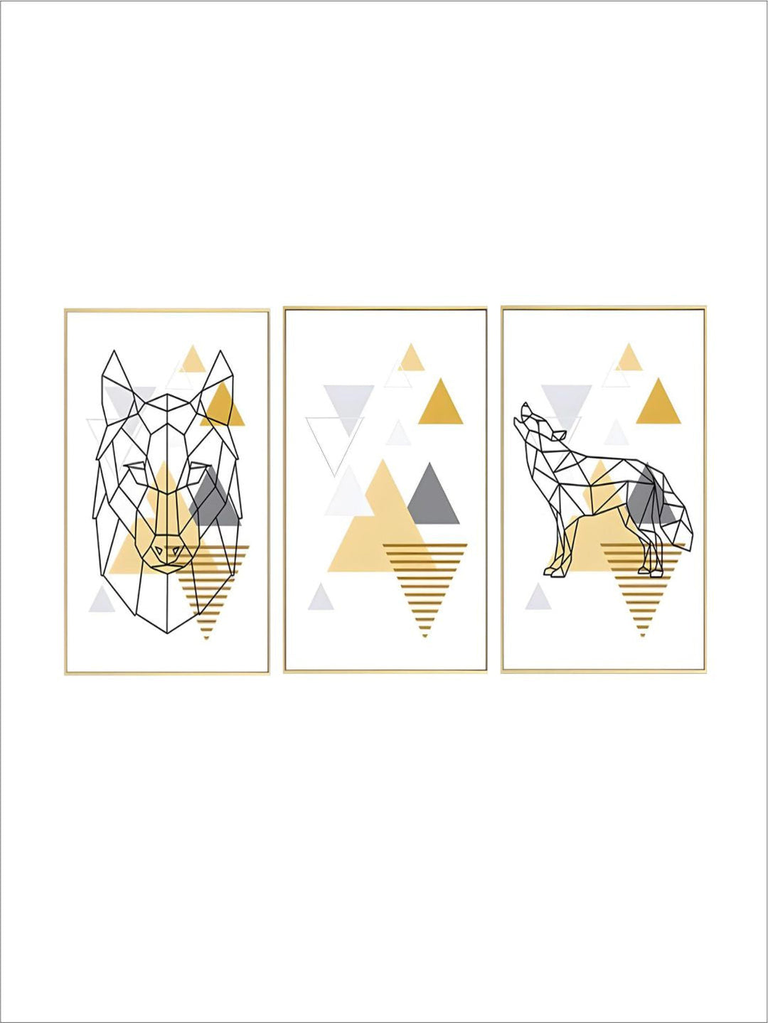 Abstract Geometric Nordic Wall Art Wild Forest Animals Fine Art Canvas Prints Golden Yellow Summer Tones Modern Minimalist Apartment Wall Art Decor