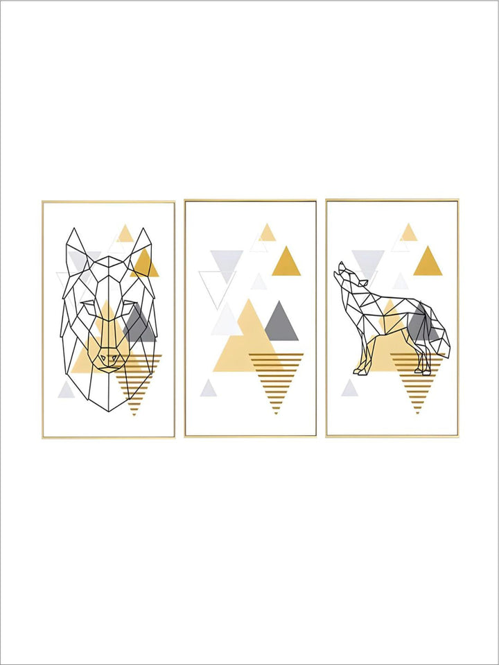 Abstract Geometric Nordic Wall Art Wild Forest Animals Fine Art Canvas Prints Golden Yellow Summer Tones Modern Minimalist Apartment Wall Art Decor