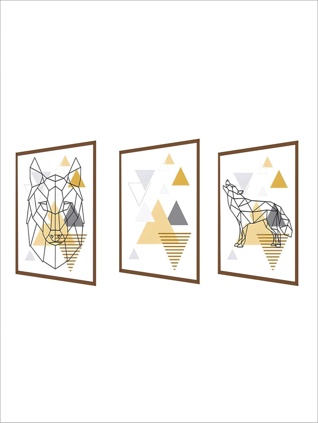 Abstract Geometric Nordic Wall Art Wild Forest Animals Fine Art Canvas Prints Golden Yellow Summer Tones Modern Minimalist Apartment Wall Art Decor