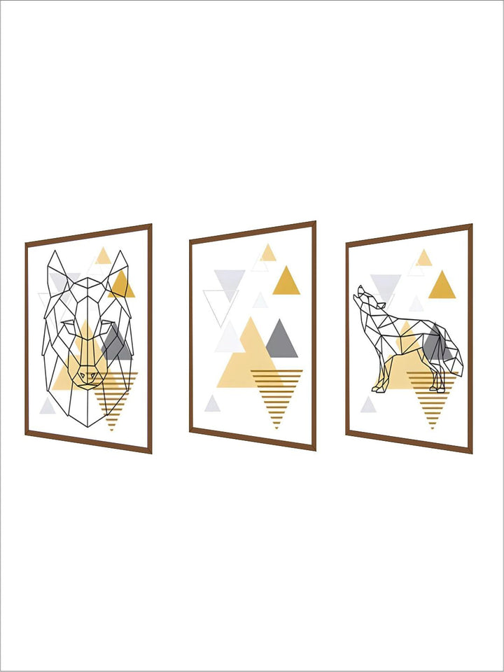 Abstract Geometric Nordic Wall Art Wild Forest Animals Fine Art Canvas Prints Golden Yellow Summer Tones Modern Minimalist Apartment Wall Art Decor