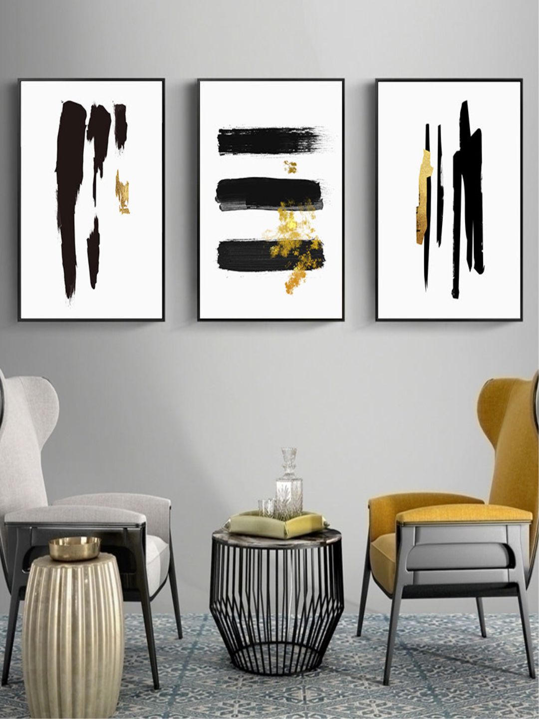 Abstract Black Gold Brush Stroke Wall Art Fine Art Canvas Prints Nordic Minimalist Pictures For Living Room Dining Room Modern Home Interior Wall Art Decoration
