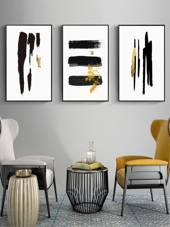Abstract Black Gold Brush Stroke Wall Art Fine Art Canvas Prints Nordic Minimalist Pictures For Living Room Dining Room Modern Home Interior Wall Art Decoration