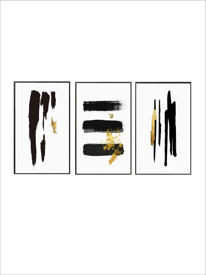 Abstract Black Gold Brush Stroke Wall Art Fine Art Canvas Prints Nordic Minimalist Pictures For Living Room Dining Room Modern Home Interior Wall Art Decoration