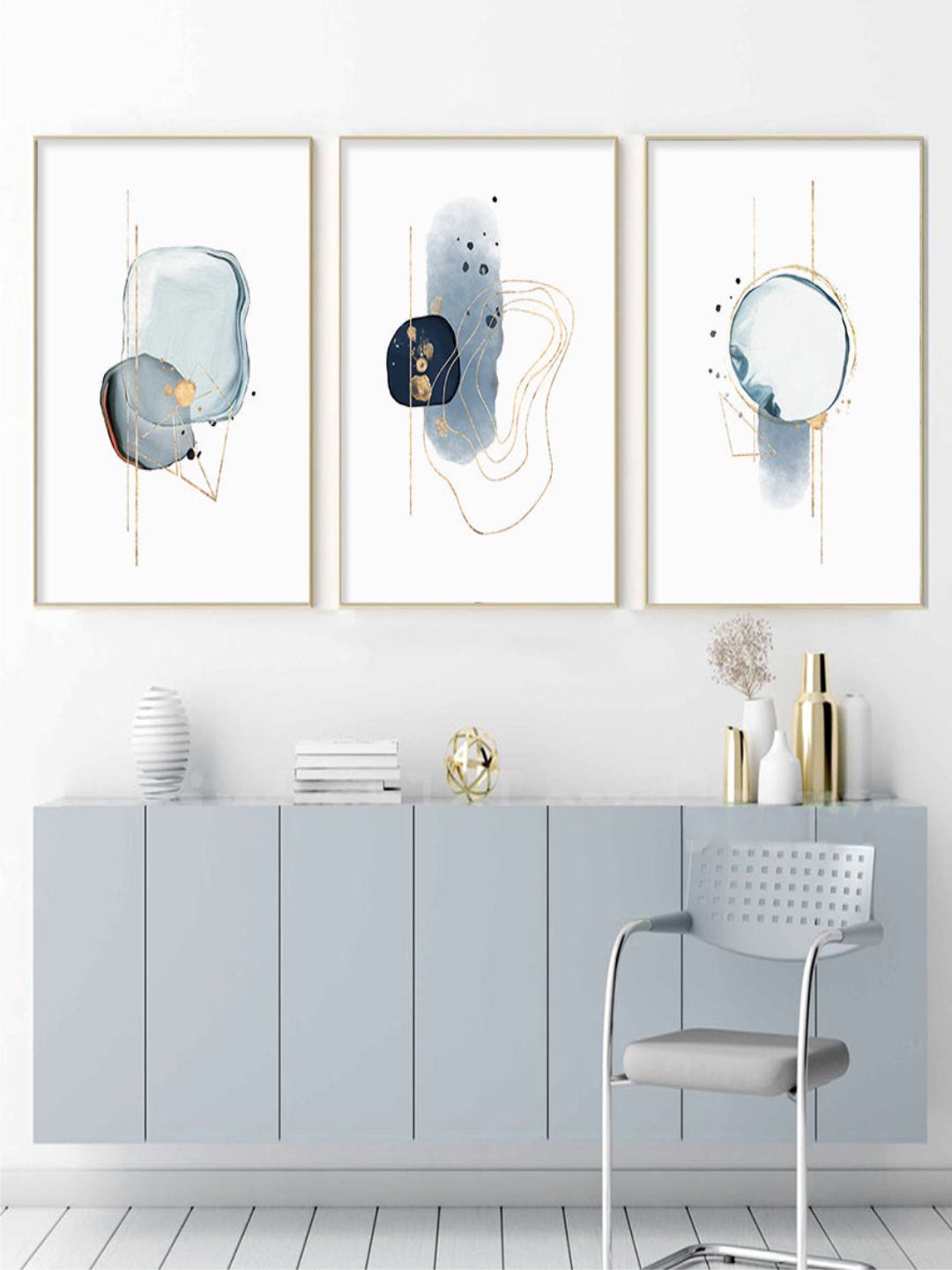 Abstract Minimalist Shades Of Blue Biomorphic Wall Art Fine Art Canvas Prints Modern Pictures For Modern Apartment Living Room Nordic Home Styling