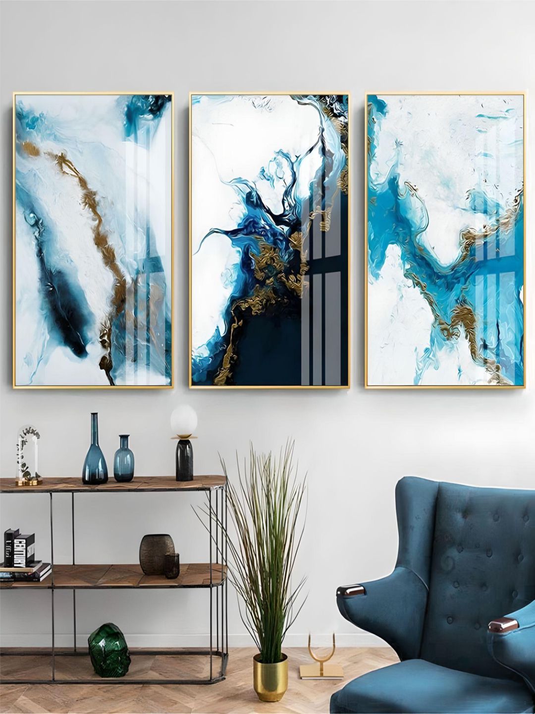 Shades Of Blue Liquid Marble Wall Art Fine Art Canvas Print Nordic Abstract Pictures For Luxury Living Room Boutique Hotel Bedroom Art Decor