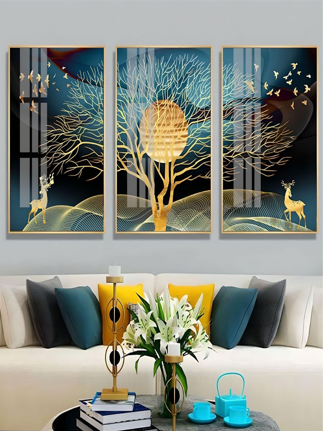 Golden Dream Landscape Luxury Wall Art Fine Art Canvas Prints Modern Nordic Style Wall Decor For Loft Apartment Hotel Decor Contemporary Home Interior Design