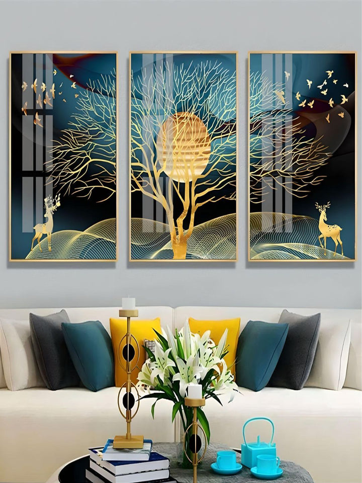 Golden Dream Landscape Luxury Wall Art Fine Art Canvas Prints Modern Nordic Style Wall Decor For Loft Apartment Hotel Decor Contemporary Home Interior Design