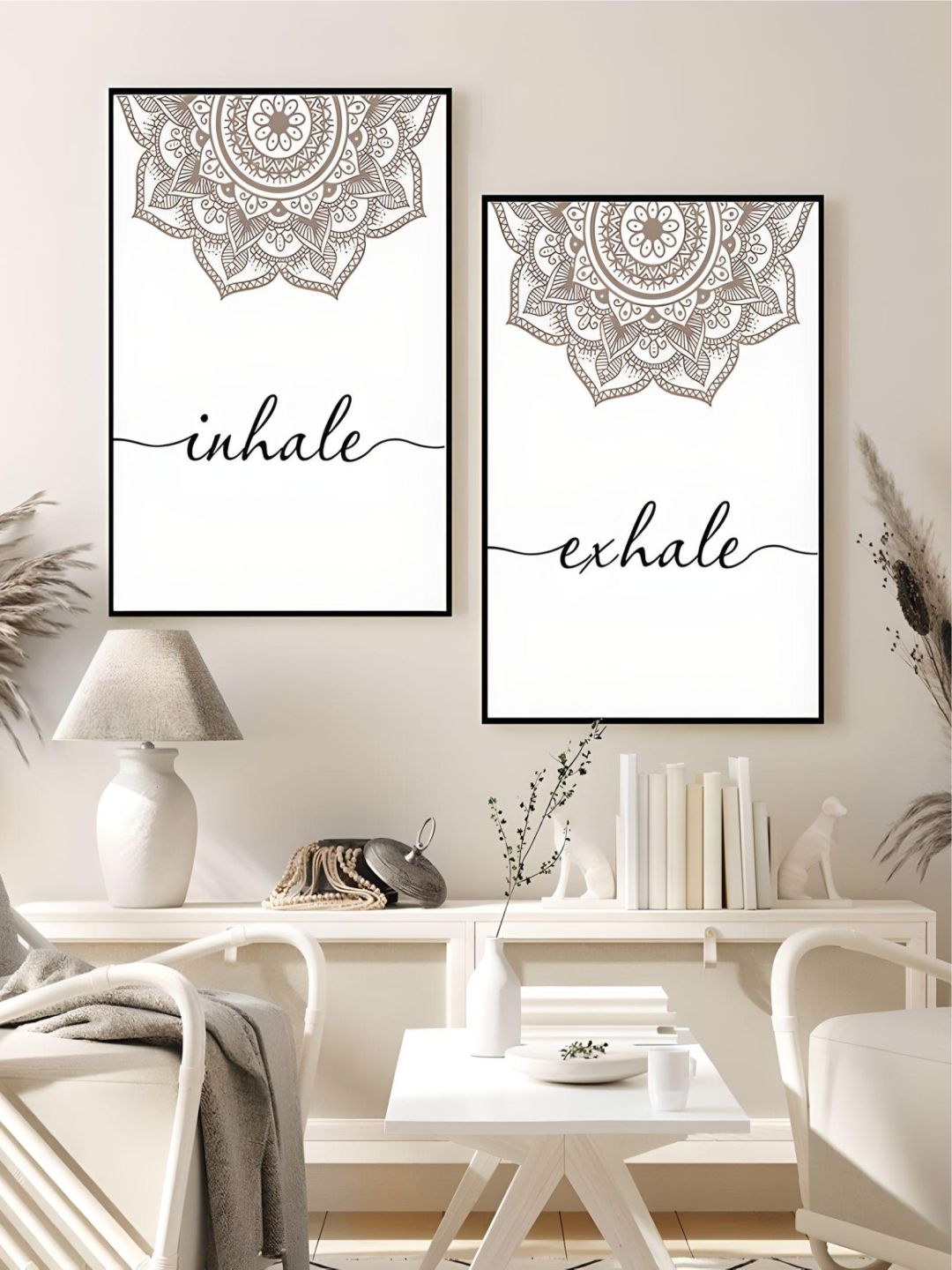 Scandinavian Floral Mandala Wall Art Inhale Exhale Quotation Posters For Meditation Yoga Inspirational Minimalist Pictures Nordic Home Wall Art Decor