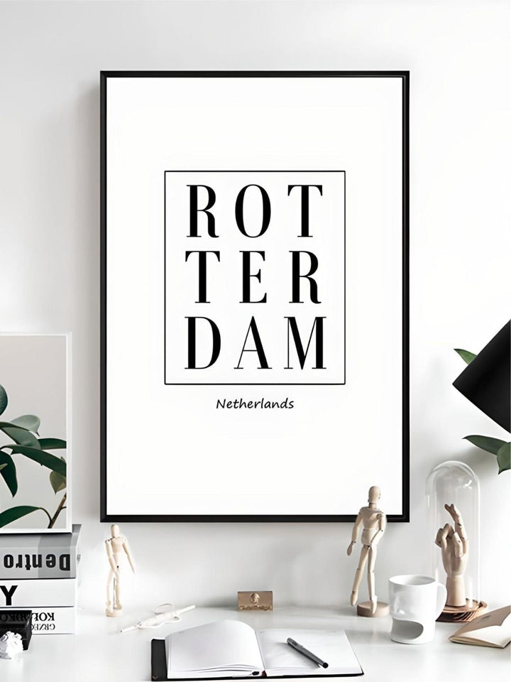 Modern Minimalist Black And White Rotterdam Netherlands Green Leaves Wall Art Nordic Style Fine Art Canvas Prints For Modern Interior Decor