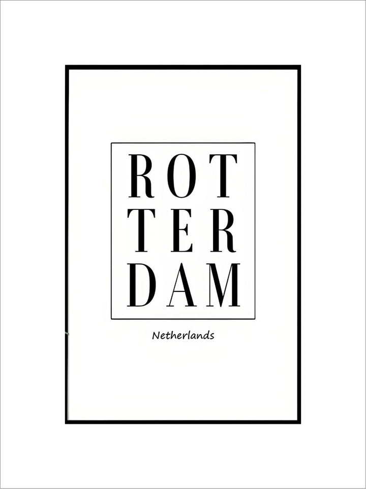 Modern Minimalist Black And White Rotterdam Netherlands Green Leaves Wall Art Nordic Style Fine Art Canvas Prints For Modern Interior Decor