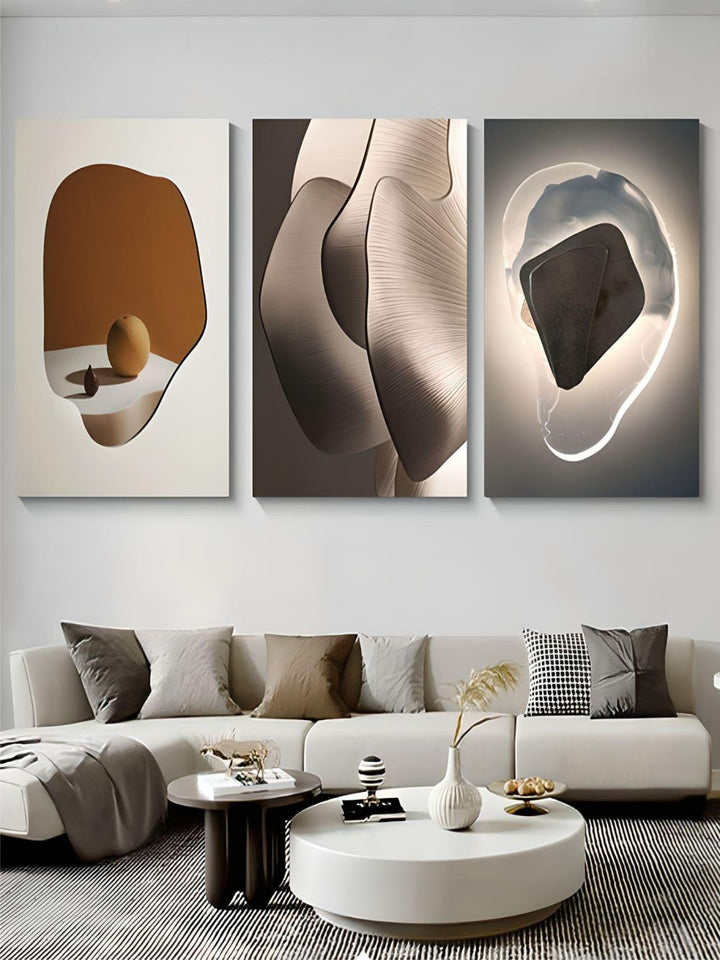 Set of 3Pcs FRAMED Nordic Abstract Wall Art Fine Art Canvas Prints Framed With Wood Frame Sizes 20x30cm & 30x40cm