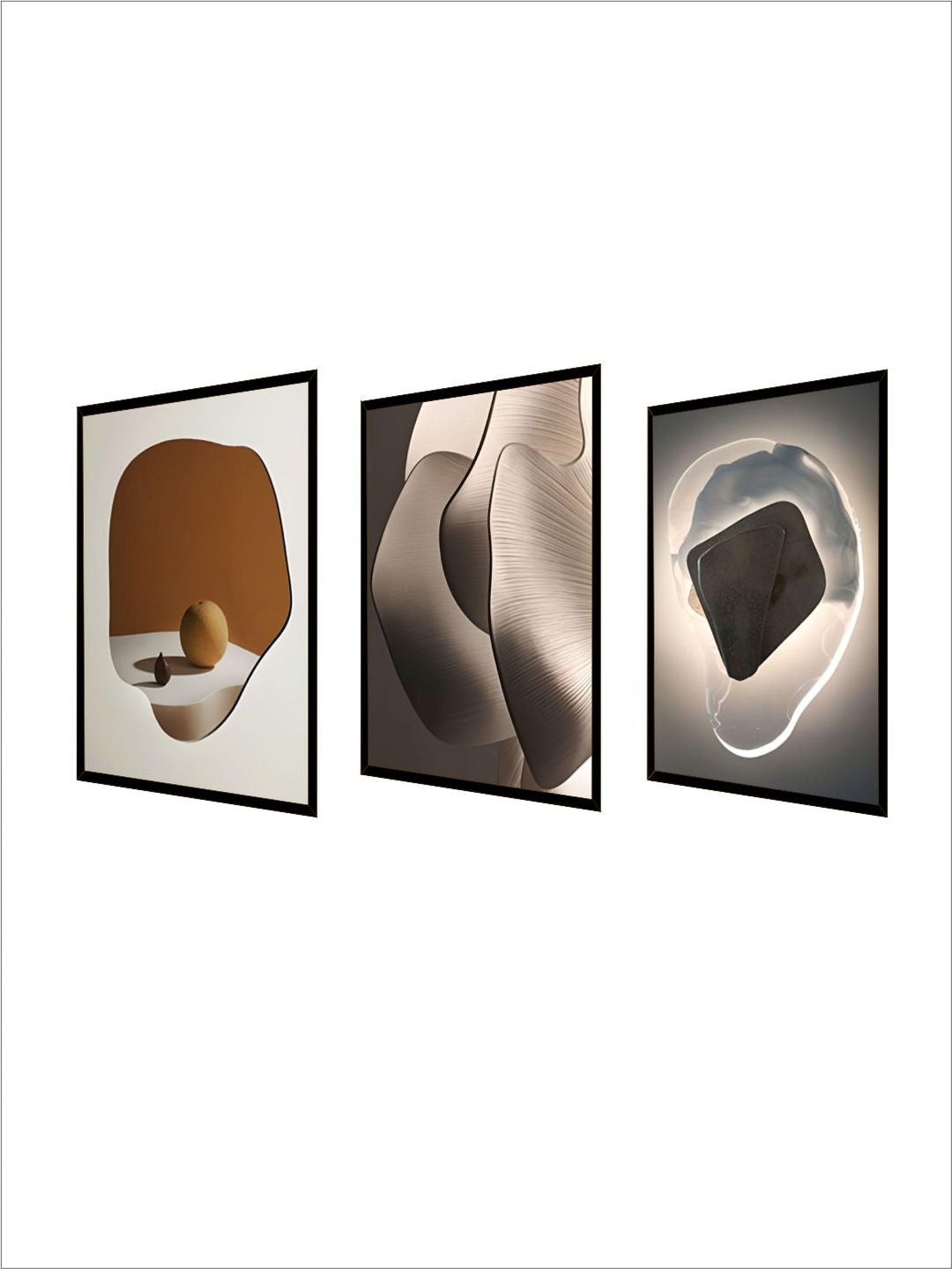 Set of 3Pcs FRAMED Nordic Abstract Wall Art Fine Art Canvas Prints Framed With Wood Frame Sizes 20x30cm & 30x40cm