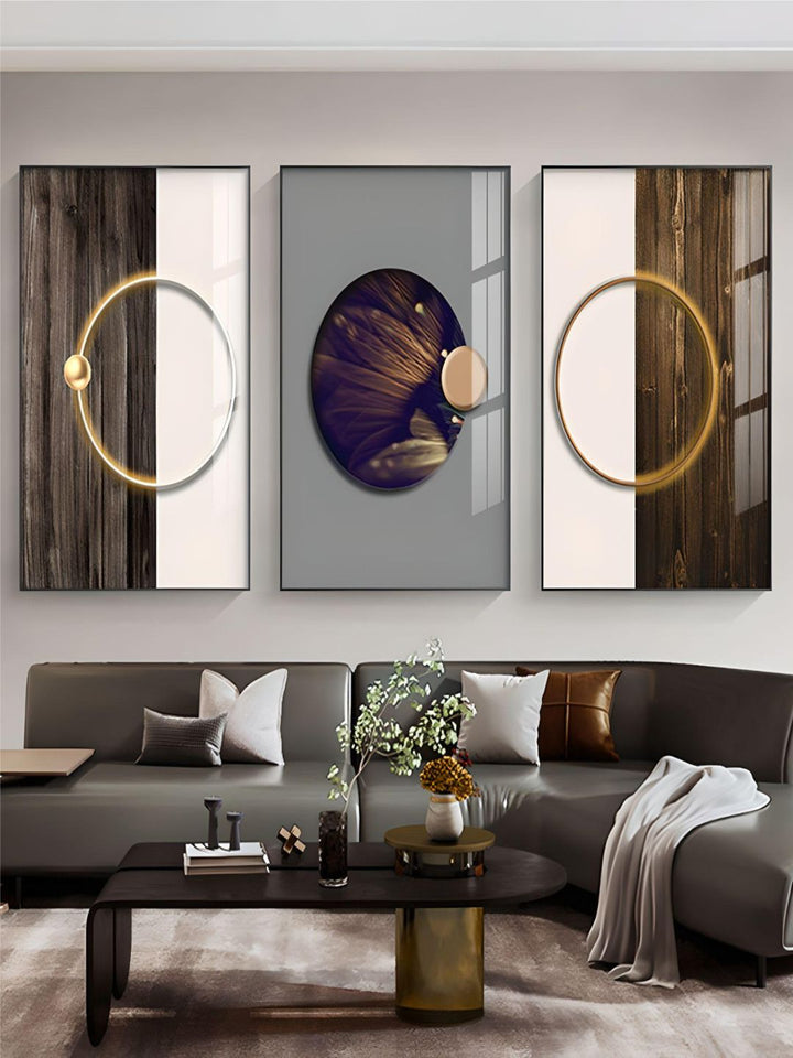 Modern Aesthetics Golden Ring Of Light On Wood Abstract Wall Art Fine Art Canvas Prints Pictures For Modern Home Office Interior Decor
