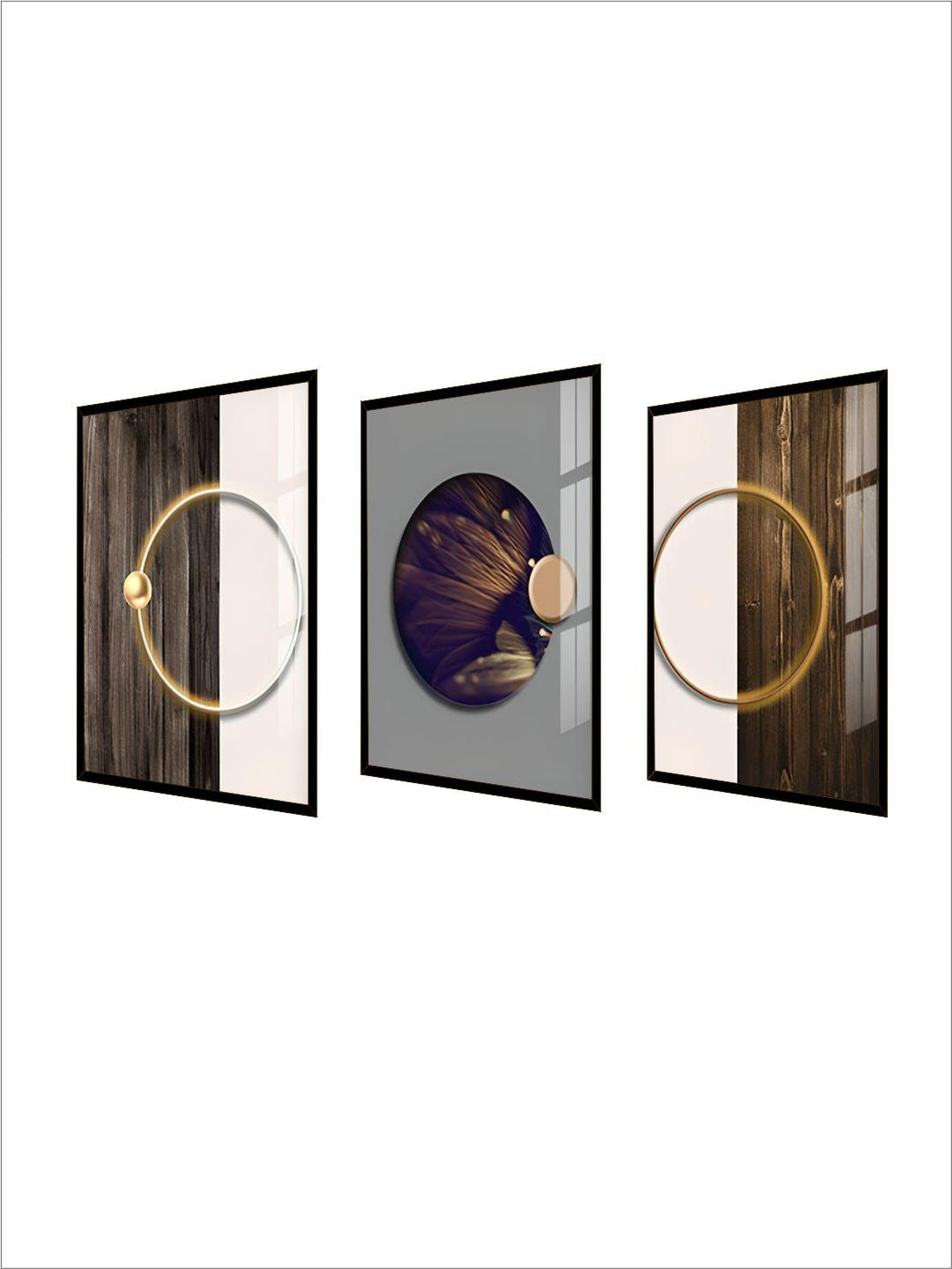 Modern Aesthetics Golden Ring Of Light On Wood Abstract Wall Art Fine Art Canvas Prints Pictures For Modern Home Office Interior Decor