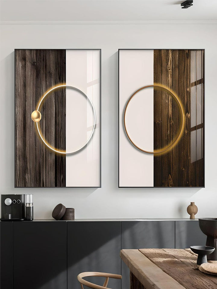 Modern Aesthetics Golden Ring Of Light On Wood Abstract Wall Art Fine Art Canvas Prints Pictures For Modern Home Office Interior Decor