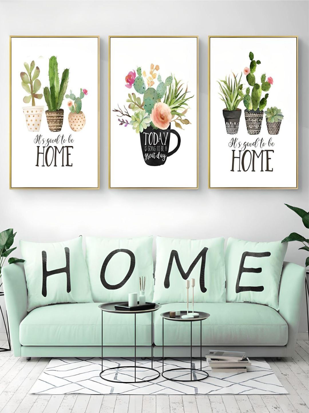 Home Sweet Home Cactus Plant Pots Botanic Wall Art Fine Art Canvas Prints Nordic Style Pictures For Living Room Kitchen Dining Room Decor