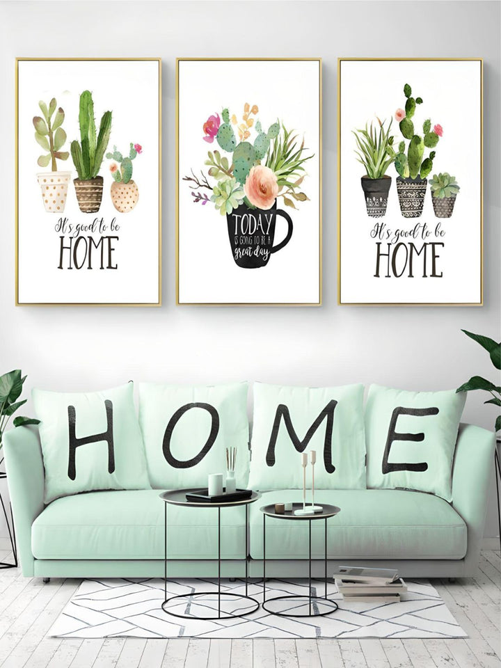 Home Sweet Home Cactus Plant Pots Botanic Wall Art Fine Art Canvas Prints Nordic Style Pictures For Living Room Kitchen Dining Room Decor
