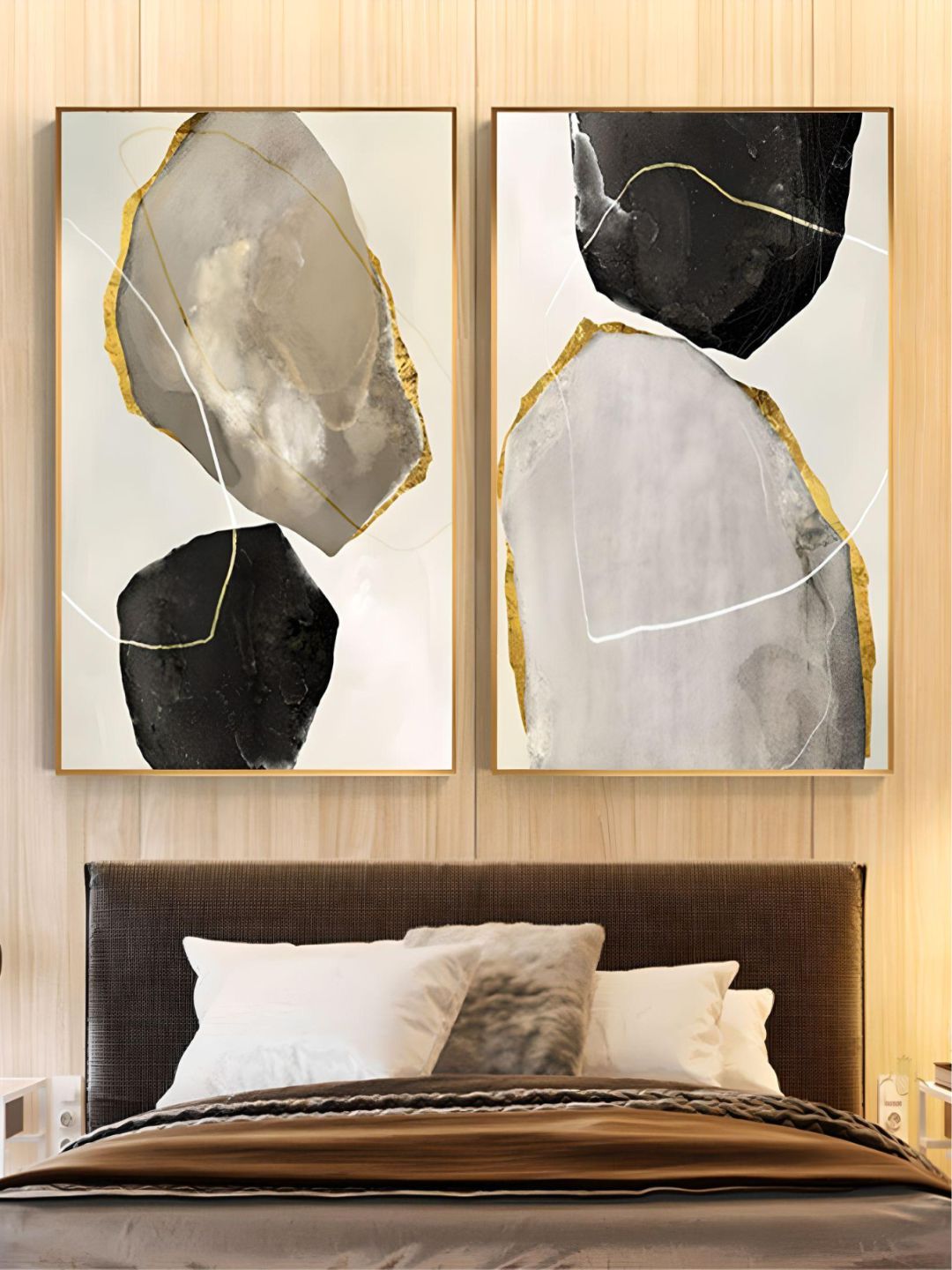 Abstract Golden Agate Gem Stones Luxury Nordic Wall Art Gray Black Yellow Fine Art Canvas Prints Pictures For Home Office Contemporary Interior Decor