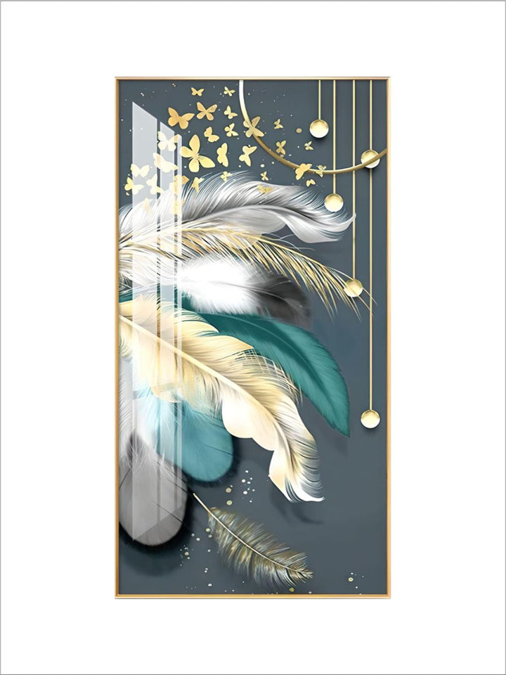 Modern Abstract Auspicious Mystical Deer Landscape Wall Art Fine Art Canvas Prints Golden Ring Feather Pictures For Luxury Living Room Wall Decor