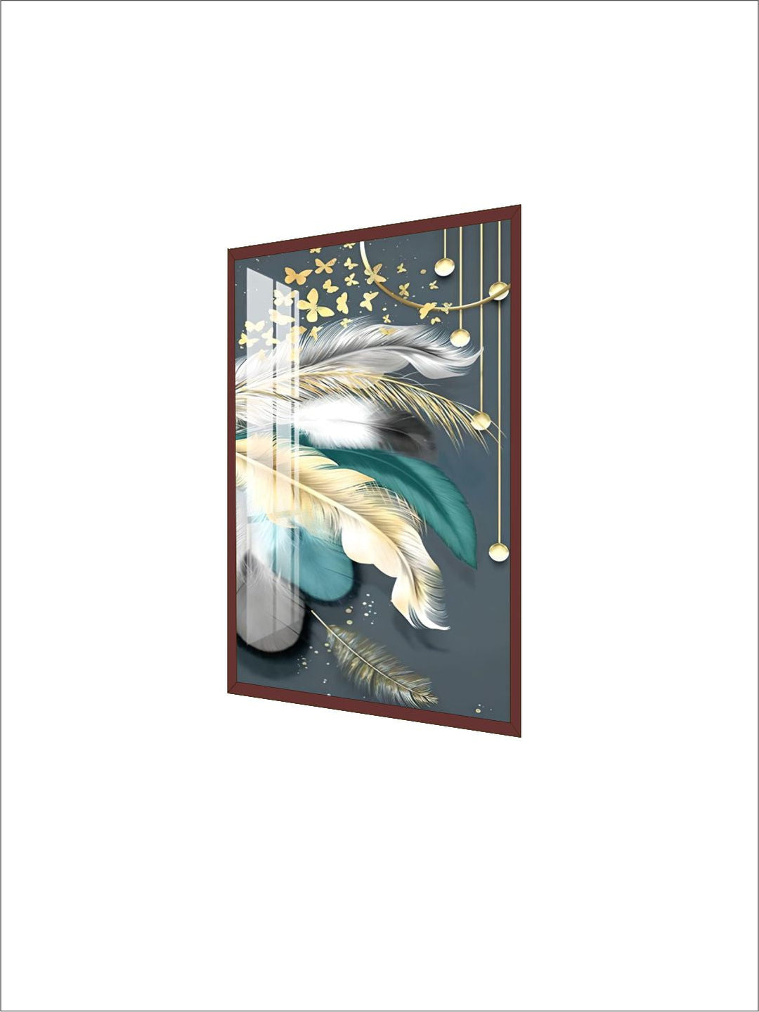 Modern Abstract Auspicious Mystical Deer Landscape Wall Art Fine Art Canvas Prints Golden Ring Feather Pictures For Luxury Living Room Wall Decor
