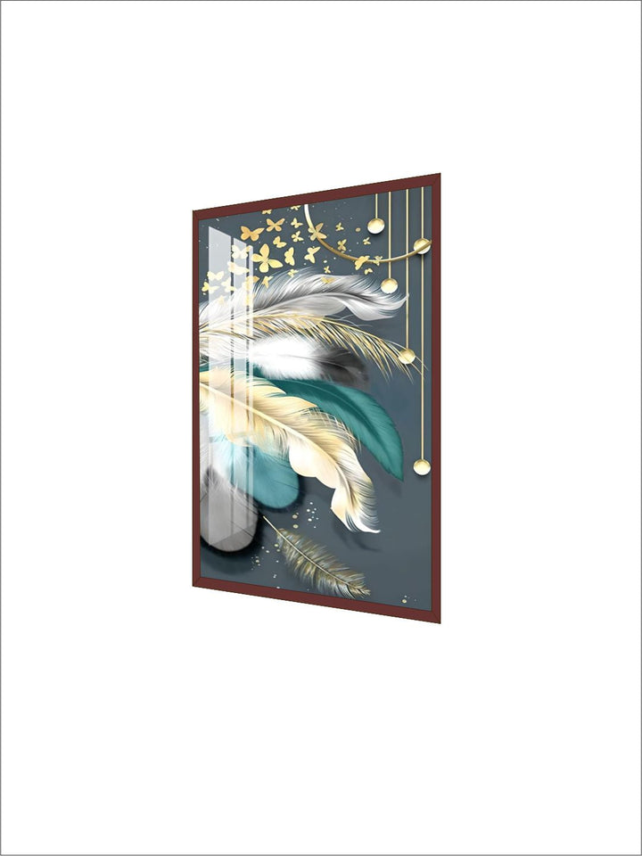 Modern Abstract Auspicious Mystical Deer Landscape Wall Art Fine Art Canvas Prints Golden Ring Feather Pictures For Luxury Living Room Wall Decor