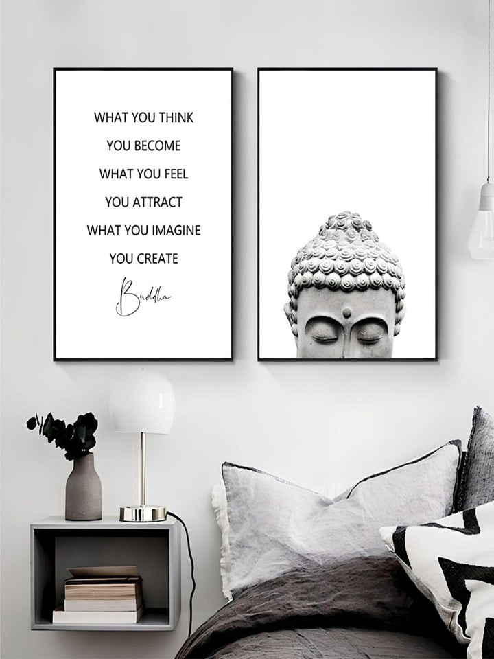 Zen Lifestyle Buddha Head Wall Art Fine Art Canvas Prints Minimalist Nordic Style Black White Living Room Bedroom Quotation Poster For Daily Inspiration