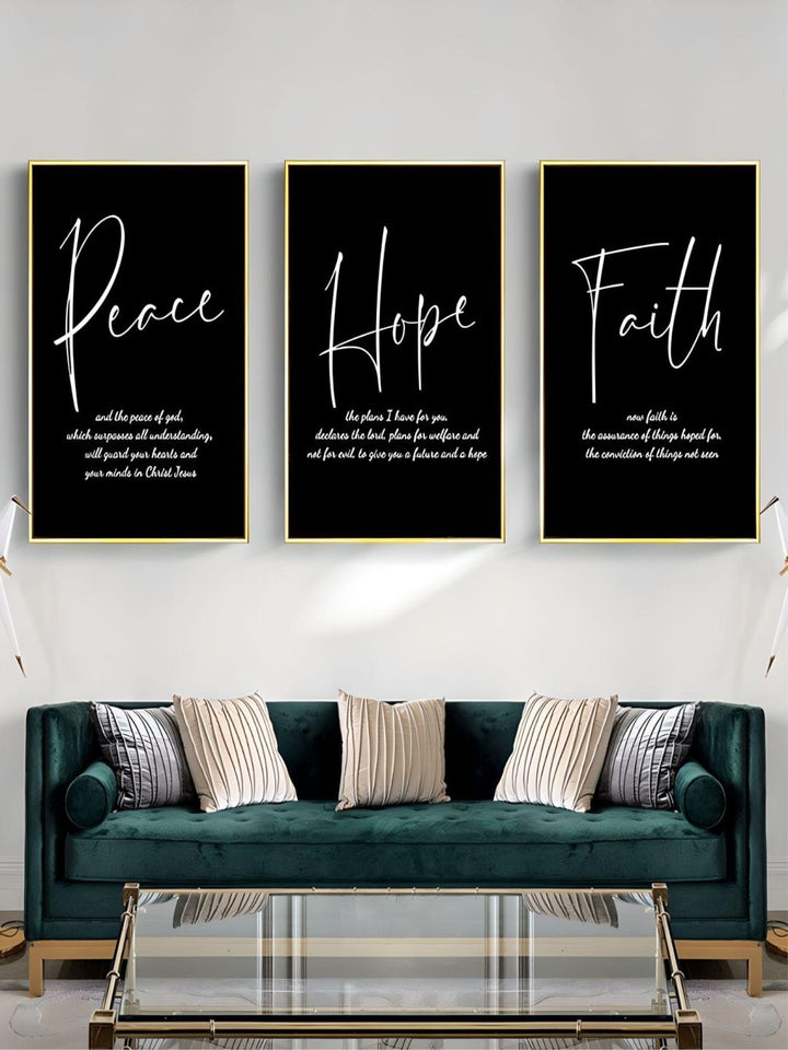 Peace Hope Faith Motivational Posters Black & White Wall Art Fine Art Canvas Prints Quotation Pictures For Inspirational Home Office Decor