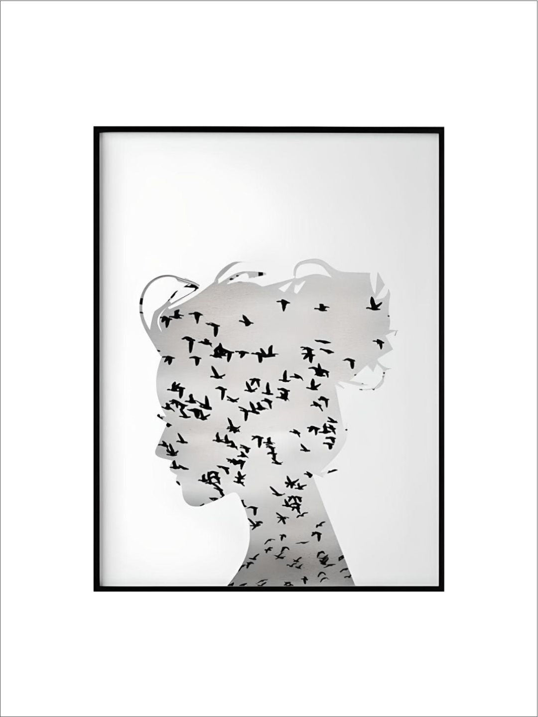 Black And White Birds Flying Silhouette Of Girl Poster Fine Art Canvas Print Nordic Minimalist Wall Art For Living Room Bedroom Scandinavian Home Decor