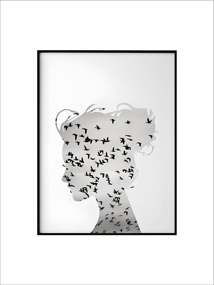 Black And White Birds Flying Silhouette Of Girl Poster Fine Art Canvas Print Nordic Minimalist Wall Art For Living Room Bedroom Scandinavian Home Decor