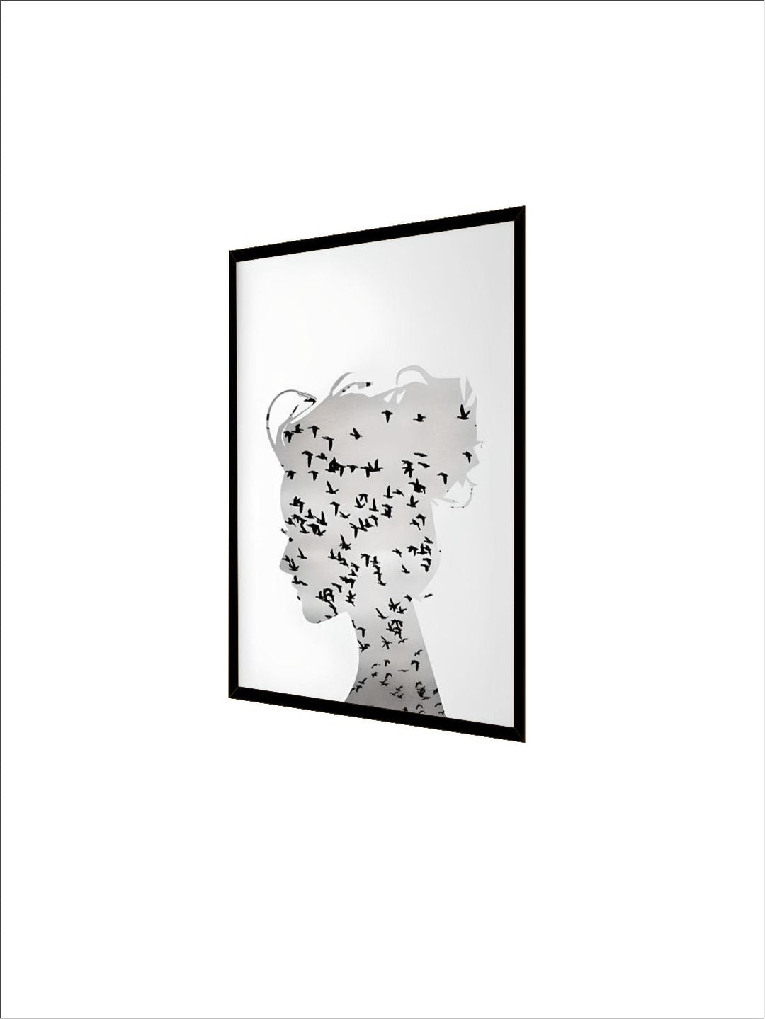 Black And White Birds Flying Silhouette Of Girl Poster Fine Art Canvas Print Nordic Minimalist Wall Art For Living Room Bedroom Scandinavian Home Decor