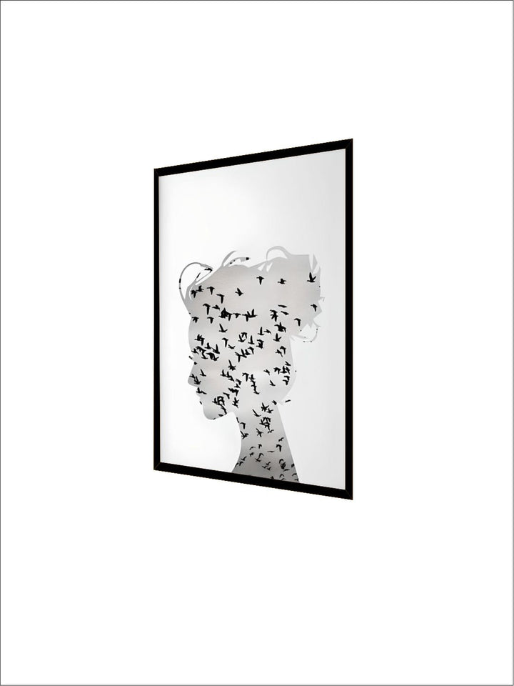 Black And White Birds Flying Silhouette Of Girl Poster Fine Art Canvas Print Nordic Minimalist Wall Art For Living Room Bedroom Scandinavian Home Decor