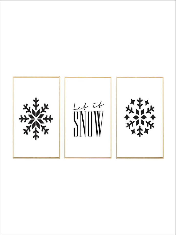 Snowflake Minimalist Wall Art Black White Fine Art Canvas Prints Let It Snow Quote Nordic Posters For Living Room Dining Room Scandinavian Home Decor