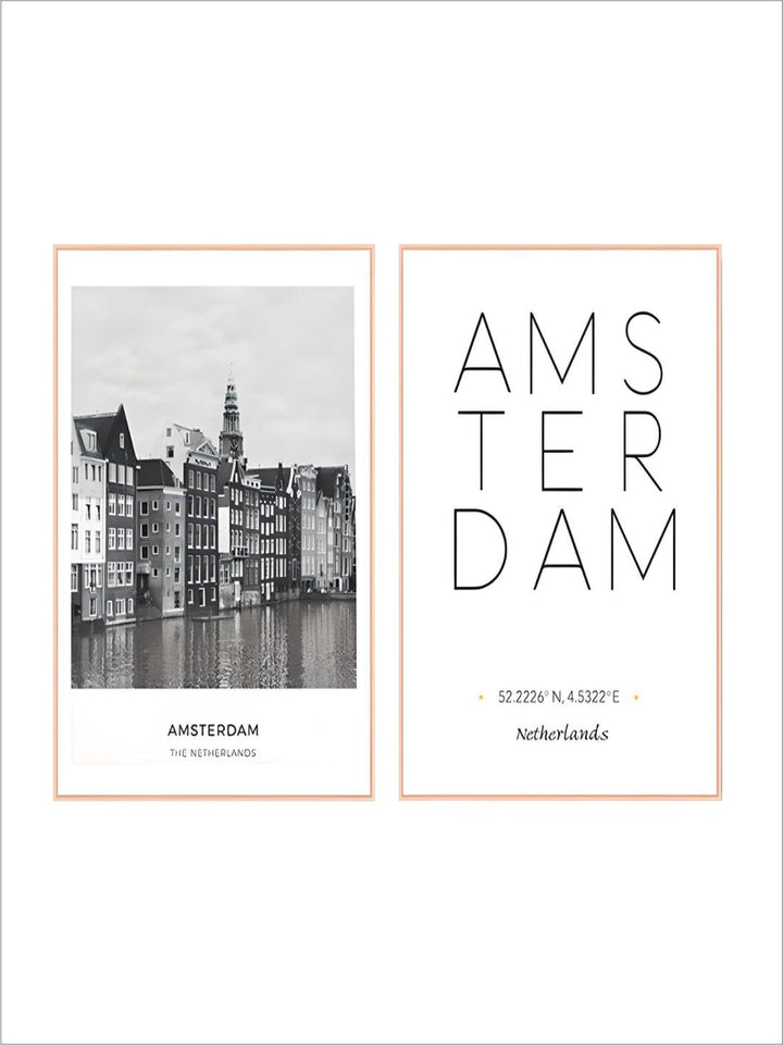 Amsterdam City Landscape Wall Art Black & White Minimalist Dutch Travel Posters Fine Art Canvas Prints Nordic Style Art For Modern Home Decor
