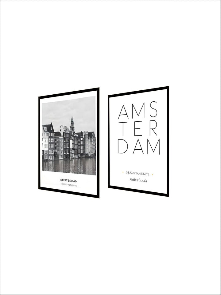Amsterdam City Landscape Wall Art Black & White Minimalist Dutch Travel Posters Fine Art Canvas Prints Nordic Style Art For Modern Home Decor