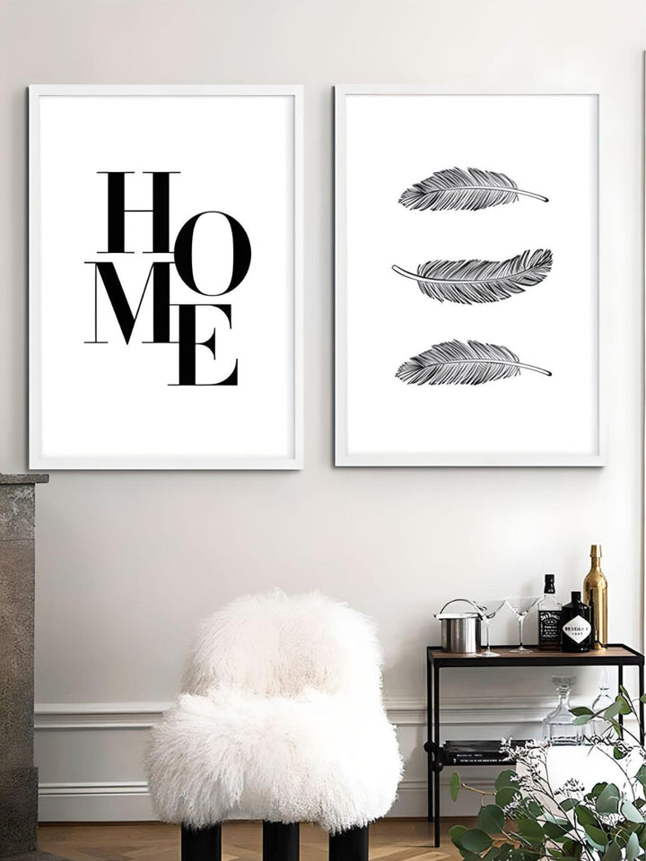 Minimalist Black And White Feathers Home Wall Art Fine Art Canvas Prints Faith Hope Love Quote Nordic Style Pictures For Simple Home Interior Decor