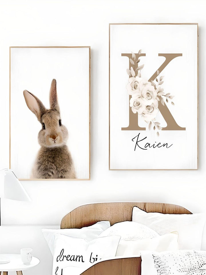 Personalized Baby's Name Cute Bunny Poster Wall Art Fine Art Canvas Prints Rabbit Pictures For Kid's Room Nordic Style Nursery Wall Decor