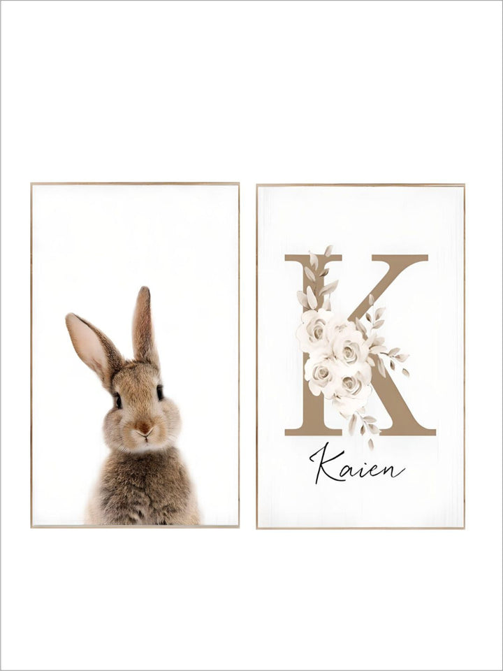 Personalized Baby's Name Cute Bunny Poster Wall Art Fine Art Canvas Prints Rabbit Pictures For Kid's Room Nordic Style Nursery Wall Decor