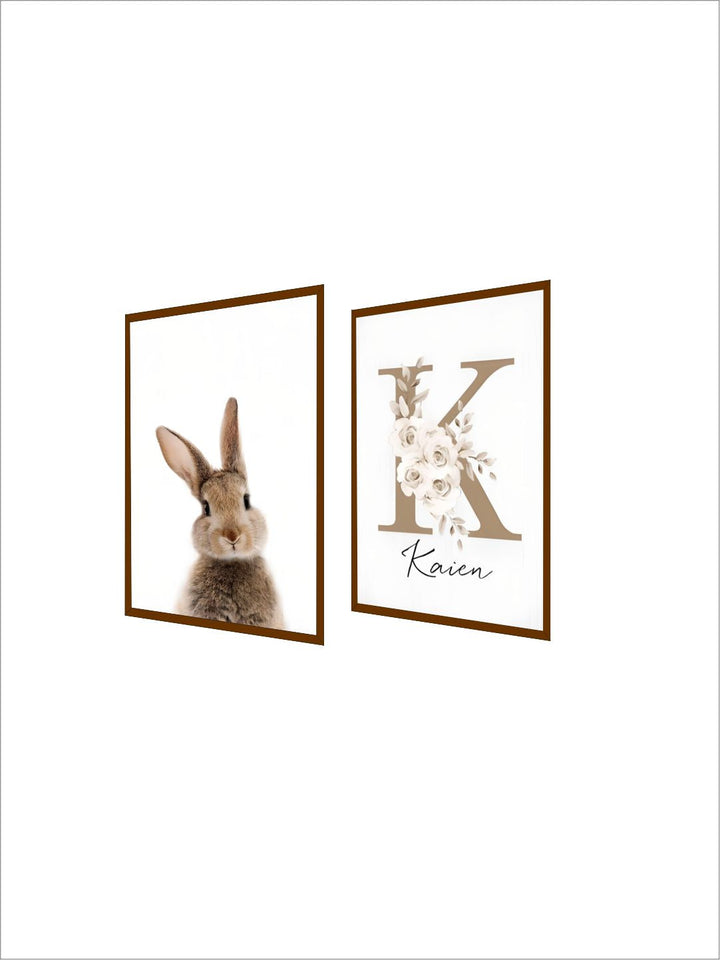 Personalized Baby's Name Cute Bunny Poster Wall Art Fine Art Canvas Prints Rabbit Pictures For Kid's Room Nordic Style Nursery Wall Decor