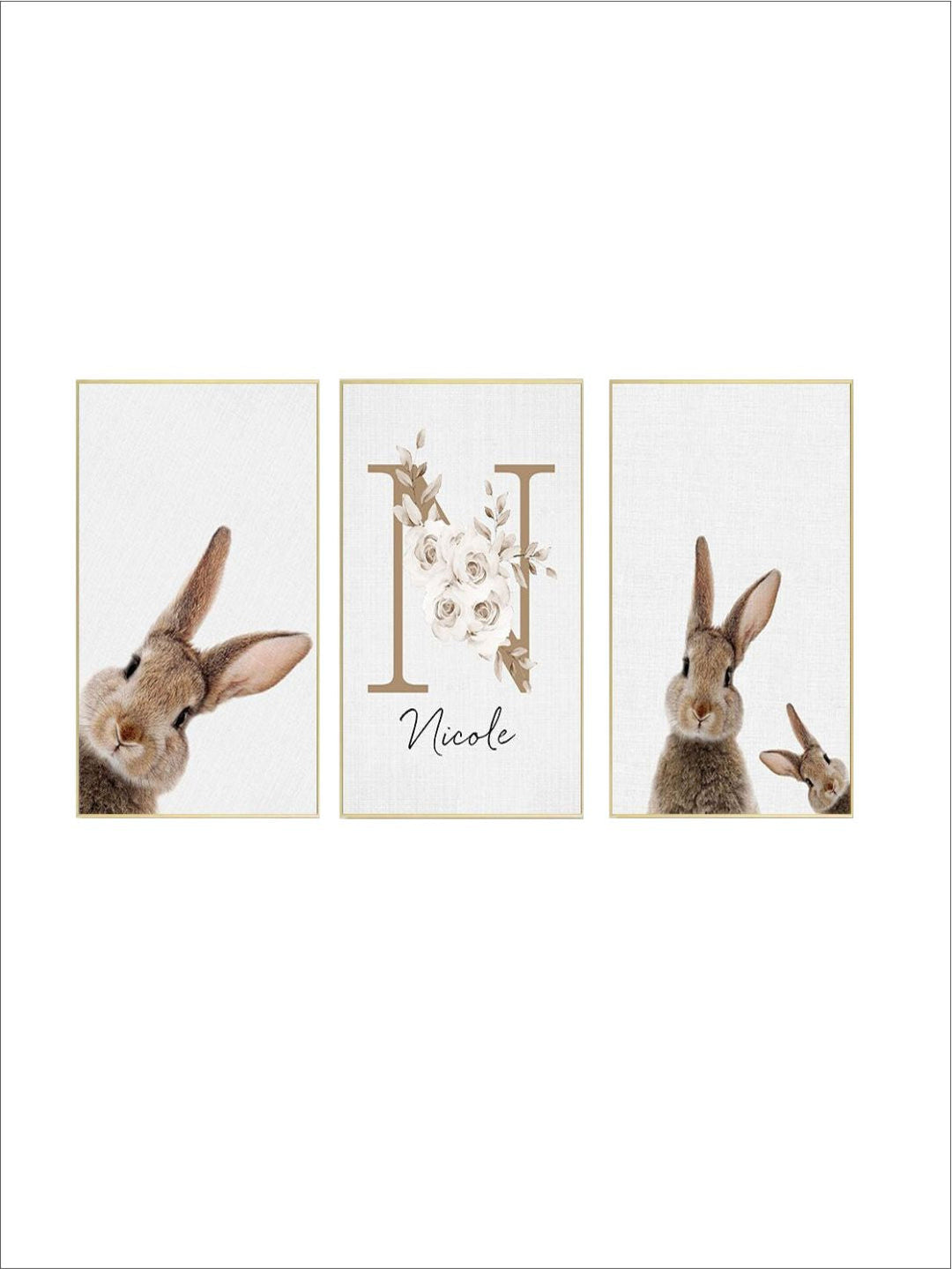 Personalized Baby's Name Cute Bunny Poster Wall Art Fine Art Canvas Prints Rabbit Pictures For Kid's Room Nordic Style Nursery Wall Decor