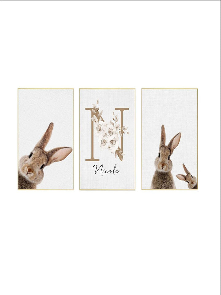 Personalized Baby's Name Cute Bunny Poster Wall Art Fine Art Canvas Prints Rabbit Pictures For Kid's Room Nordic Style Nursery Wall Decor