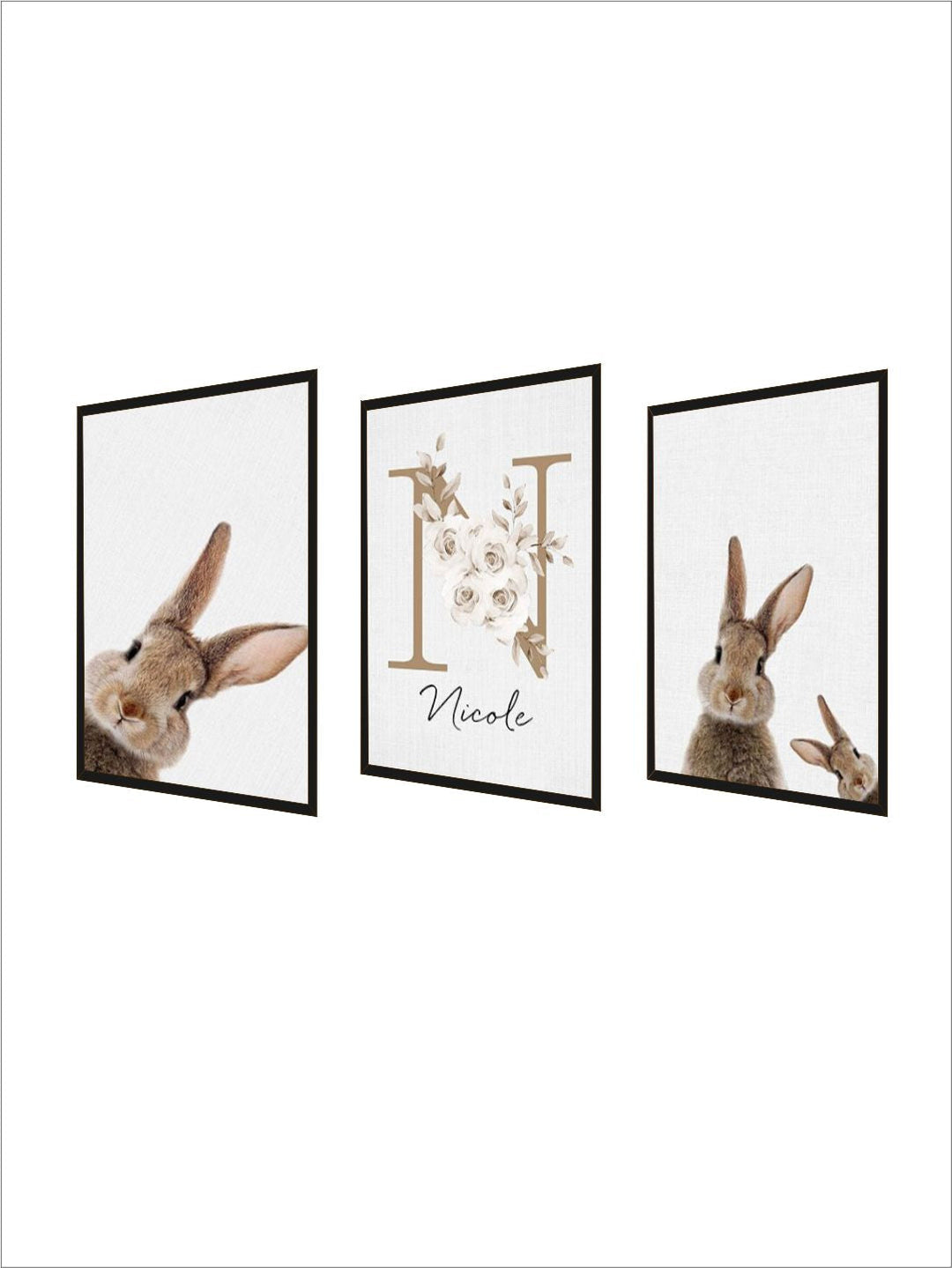 Personalized Baby's Name Cute Bunny Poster Wall Art Fine Art Canvas Prints Rabbit Pictures For Kid's Room Nordic Style Nursery Wall Decor