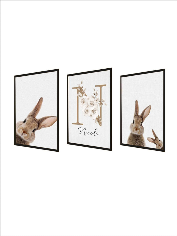 Personalized Baby's Name Cute Bunny Poster Wall Art Fine Art Canvas Prints Rabbit Pictures For Kid's Room Nordic Style Nursery Wall Decor