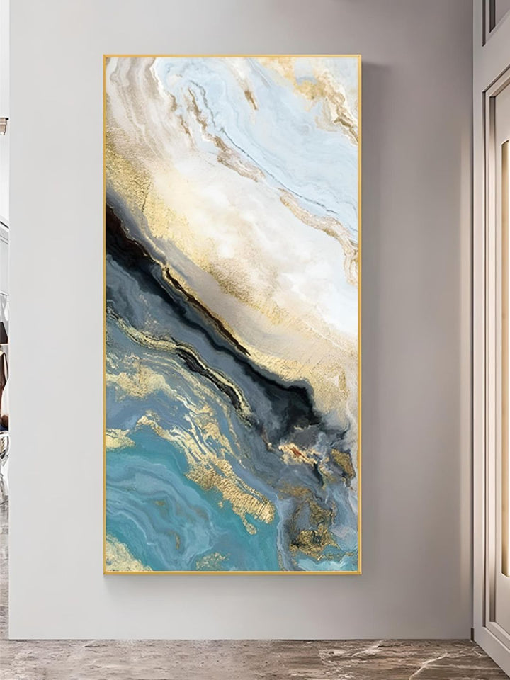 Abstract Blue Golden Marble Design Wall Art Fine Art